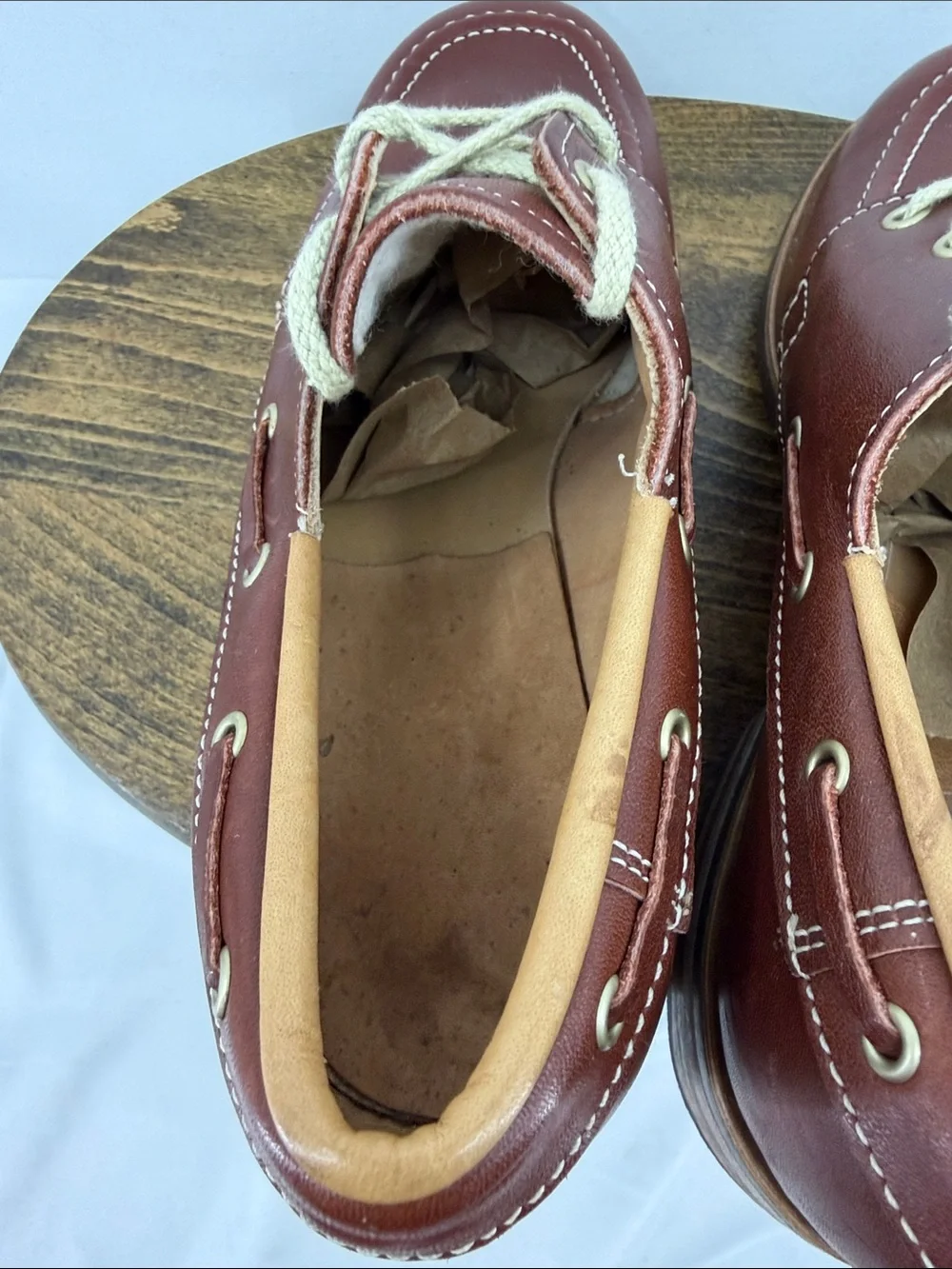 Unused! Vintage Foot Traits Boys Classic Brown Leather Loafers Boat Shoes, sz 5